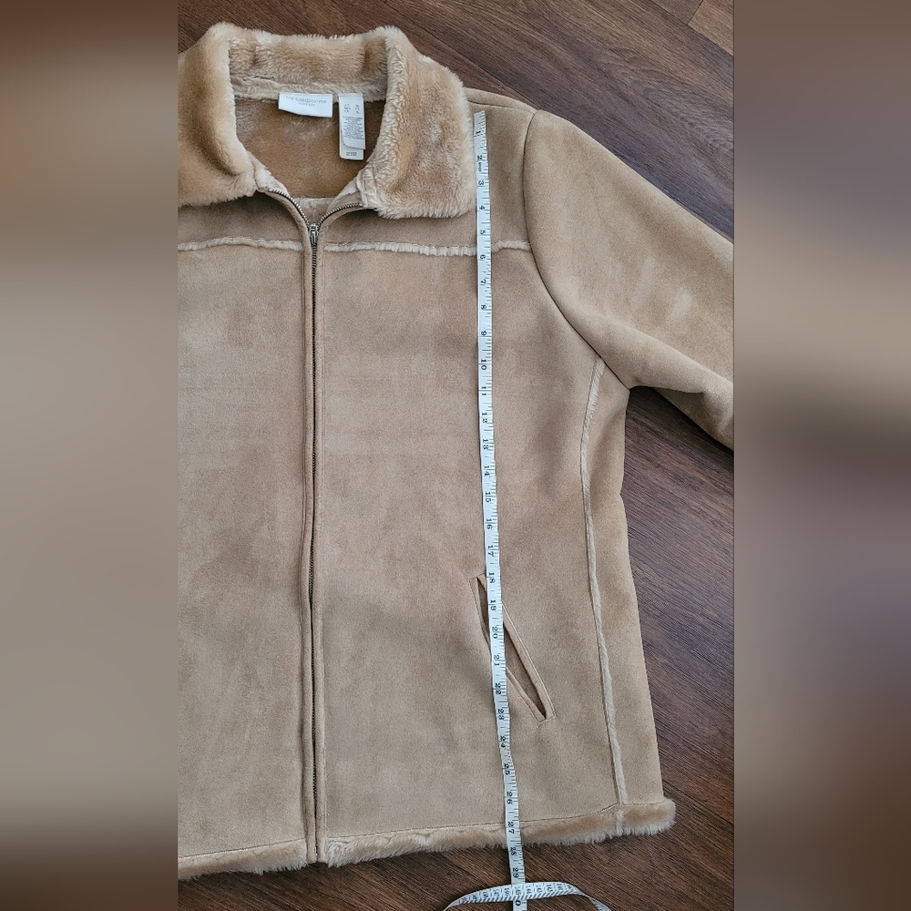 Liz Claiborne Heavy Faux Suede & Faux Fur Lined Shearling Jacket, Women's XL Tan - Picture 13 of 13